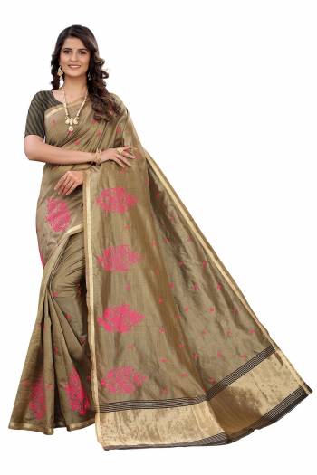 Garb This Celebrate And Festive Season In This Very Pretty Fancy Colored Designer Saree Paired With Blouse. This Saree and Blouse Are Soft Silk Based Beautified With Detailed Wevon Jari Pallu And Deasigner Embroidery Work. 