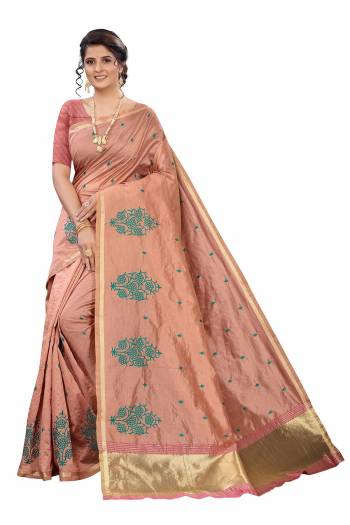 Garb This Celebrate And Festive Season In This Very Pretty Fancy Colored Designer Saree Paired With Blouse. This Saree and Blouse Are Soft Silk Based Beautified With Detailed Wevon Jari Pallu And Deasigner Embroidery Work. 