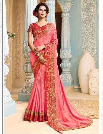 Garb This Pretty Angelic Look Wearing This Heavy Designer Broket Broder And Blouse Saree In Bright Color Paired With Contrast Blouse. This Saree Is Fabricated On Dola Silk Paired With Broket Fabricated Blouse. Its Pretty Color Pallete Will Give An Attractive Look To Your Personality. 