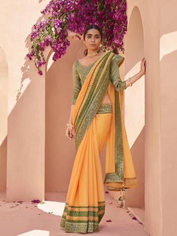 Attrective Look This Pretty Angelic Look Wearing This Heavy Designer Embroidery With Swaroski Work Saree In Fine Color Paired With Matching Blouse. This Saree Is Fabricated On Chiffon Paired With Broket Fabricated Blouse. Its Pretty Color Pallete Will Give An Attractive Look To Your Personality. 