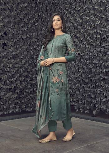 Atrective This Designer Long Length Suit In Fine Color.?Its Pretty Heavy Designer Digital Printed With Embroidery Work Top Is Muslin Based Paired With Santoon Bottom And Muslin Fabricated Dupatta Which Gives An Attractive To The Suit.