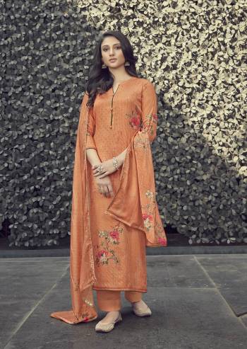 Atrective This Designer Long Length Suit In Fine Color.?Its Pretty Heavy Designer Digital Printed With Embroidery Work Top Is Muslin Based Paired With Santoon Bottom And Muslin Fabricated Dupatta Which Gives An Attractive To The Suit.