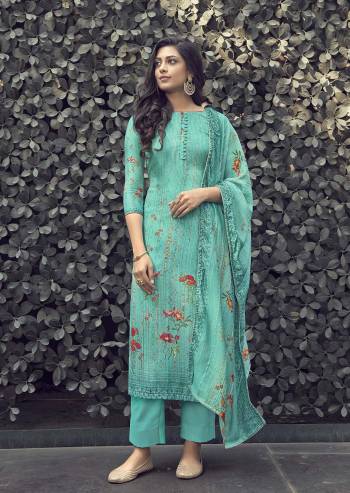 Atrective This Designer Long Length Suit In Fine Color.?Its Pretty Heavy Designer Digital Printed With Embroidery Work Top Is Muslin Based Paired With Santoon Bottom And Muslin Fabricated Dupatta Which Gives An Attractive To The Suit.