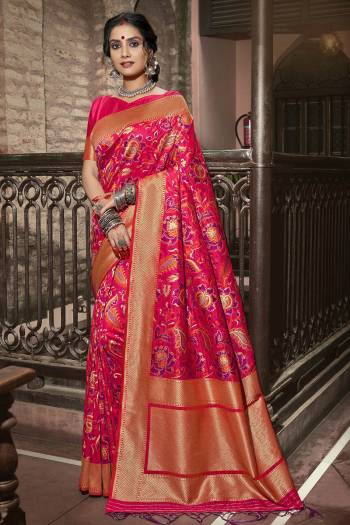 Look Attractive Wearing This Partywear Saree Are Fine Saree Paired With Blouse.  This Heavy Designer Wevon Work Saree Is Banarasi Silk Based And Blouse Are Banarasi Silk Fabric. Which Gives A Rich Look To Your Personality. Buy This Pretty Saree Now.