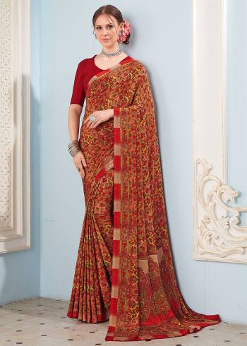 Look Attractive Wearing This Partywear Saree Are Fine Saree Paired With Blouse.  This Heavy Designer Prined Saree Is Crepe Based And Blouse Are Crepe Fabric. Which Gives A Rich Look To Your Personality. Buy This Pretty Saree Now.