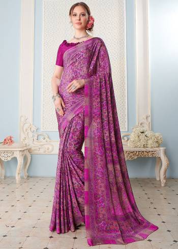 Attractive Look Wearing This Partywear Saree Are Fine Saree Paired With Blouse.  This Heavy Designer Prined Saree Is Crepe Based And Blouse Are Crepe Fabric. Which Gives A Rich Look To Your Personality. Buy This Pretty Saree Now.