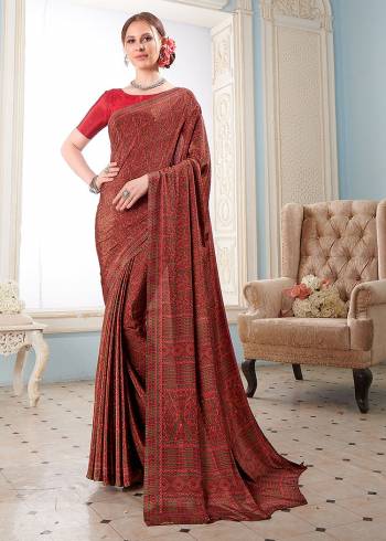 Attractive Look Wearing This Partywear Saree Are Fine Saree Paired With Blouse.  This Heavy Designer Prined Saree Is Crepe Based And Blouse Are Crepe Fabric. Which Gives A Rich Look To Your Personality. Buy This Pretty Saree Now.