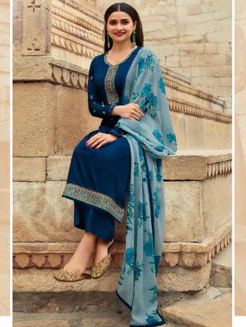 Look Pretty This Designer Long Length Suit In Lovely Fine Color.?Its Pretty Heavy Designer Wevon And Embroidred Work Top Is Royal Crepe Based Paired With Royal Crepe Bottom And Georgette Fabricated Printed Dupatta Which Gives An Attractive To The Suit.