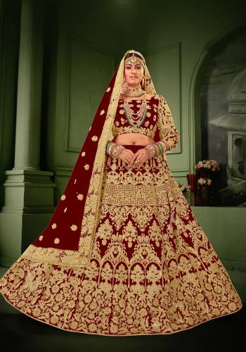 Garb This Heavy Designer Lehenga Choli In All Over Color. This Heavy Dori Embroidery And  Lehenga Choli Is Velvet Based Paired With Art Silk Fabricated Dupatta, It Is Beautified With Lovely Attractive Look.