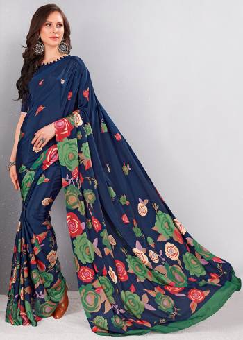 Look Party Wear Saree Are Fine Saree Paired With Matching Blouse.This Heavy Designer Printed Saree Is Crepe Silk Based And Blouse Are Crepe Silk Fabric. Which Gives A Rich Look To Your Personality. Buy This Pretty Saree Now.