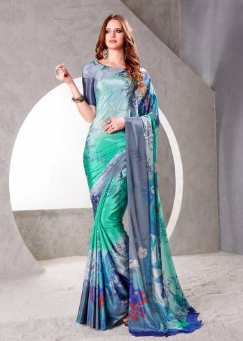 Look Party Wear Saree Are Fine Saree Paired With Matching Blouse.This Heavy Designer Printed Saree Is Crepe Silk Based And Blouse Are Crepe Silk Fabric. Which Gives A Rich Look To Your Personality. Buy This Pretty Saree Now.