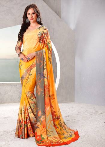 Look Party Wear Saree Are Fine Saree Paired With Matching Blouse.This Heavy Designer Printed Saree Is Crepe Silk Based And Blouse Are Crepe Silk Fabric. Which Gives A Rich Look To Your Personality. Buy This Pretty Saree Now.