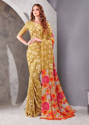 Garb This Party Wear Saree Are Fine Saree Paired With Matching Blouse.This Heavy Designer Printed Saree Is Crepe Silk Based And Blouse Are Crepe Silk Fabric. Which Gives A Rich Look To Your Personality. Buy This Pretty Saree Now.