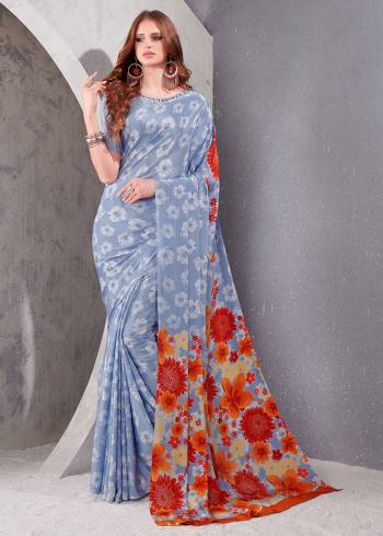 Garb This Party Wear Saree Are Fine Saree Paired With Matching Blouse.This Heavy Designer Printed Saree Is Crepe Silk Based And Blouse Are Crepe Silk Fabric. Which Gives A Rich Look To Your Personality. Buy This Pretty Saree Now.