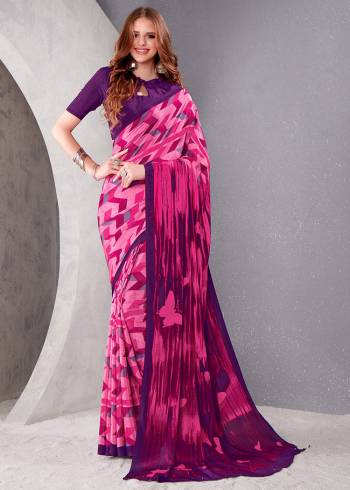 Garb This Party Wear Saree Are Fine Saree Paired With Matching Blouse.This Heavy Designer Printed Saree Is Crepe Silk Based And Blouse Are Crepe Silk Fabric. Which Gives A Rich Look To Your Personality. Buy This Pretty Saree Now.