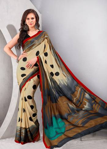 Garb This Party Wear Saree Are Fine Saree Paired With Matching Blouse.This Heavy Designer Printed Saree Is Crepe Silk Based And Blouse Are Crepe Silk Fabric. Which Gives A Rich Look To Your Personality. Buy This Pretty Saree Now.