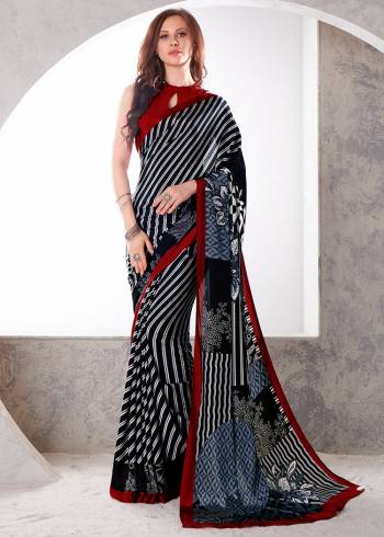 Garb This Party Wear Saree Are Fine Saree Paired With Matching Blouse.This Heavy Designer Printed Saree Is Crepe Silk Based And Blouse Are Crepe Silk Fabric. Which Gives A Rich Look To Your Personality. Buy This Pretty Saree Now.