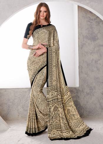 Garb This Party Wear Saree Are Fine Saree Paired With Matching Blouse.This Heavy Designer Printed Saree Is Crepe Silk Based And Blouse Are Crepe Silk Fabric. Which Gives A Rich Look To Your Personality. Buy This Pretty Saree Now.