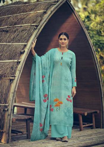 Atrective This Designer Long Length Suit In Fine Color.?Its Pretty Heavy Designer Digital Printed With Embroidery Work Top Is Muslin Based Paired With Santoon Bottom And Brazilian Silk Fabricated Dupatta Which Gives An Attractive To The Suit.