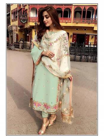 Attrective Look This Designer Suit In Fine Color Paired With Dupatta. Its Heacy Embroidery And Moti Work Top Is Fabricated On Faux Georgette Paired With Santoon Bottom And Soft Net Fabricated Dupatta. Buy this Suit Now.