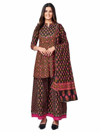 Attrective Summer Collection This Designer Redymade Sarara Suit In Fine Color Paired. Its Printed Top And Bottom Are Cotton Fabric With Designer Printed. Buy this Suit Now.