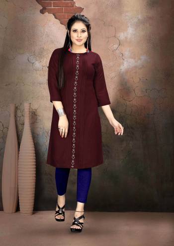 Grab This Designer Readymade Long Kurti In Color Fabricated On Rayon. It Is Beautified With Designer Hand Work And You Can Pair This Up For A Festive Look. Buy Now.