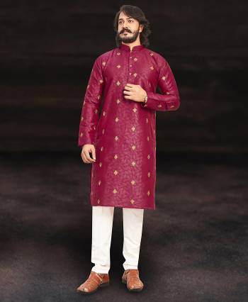 Looking Your Ethenic Style Kurta With Pajama Are Fine Color. This Kurta Are Art Silk Fabric With Wevon Designer And Pajama Are Cotton Fabric.