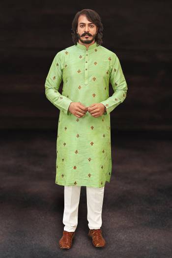 Looking Your Ethenic Style Kurta With Pajama Are Fine Color. This Kurta Are Art Silk Fabric With Wevon Designer And Pajama Are Cotton Fabric.