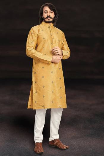 Looking Your Ethenic Style Kurta With Pajama Are Fine Color. This Kurta Are Art Silk Fabric With Wevon Designer And Pajama Are Cotton Fabric.