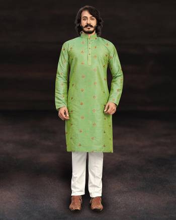 Looking Your Ethenic Style Kurta With Pajama Are Fine Color. This Kurta Are Art Silk Fabric With Wevon Designer And Pajama Are Cotton Fabric.