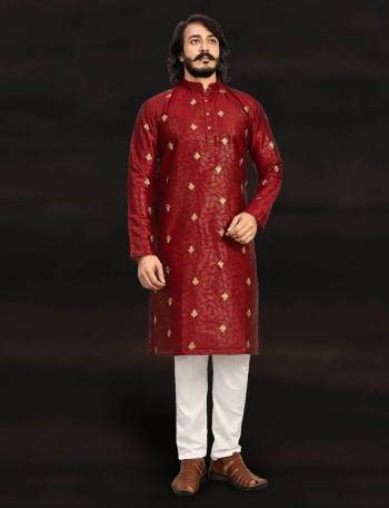 Looking Your Ethenic Style Kurta With Pajama Are Fine Color. This Kurta Are Art Silk Fabric With Wevon Designer And Pajama Are Cotton Fabric.