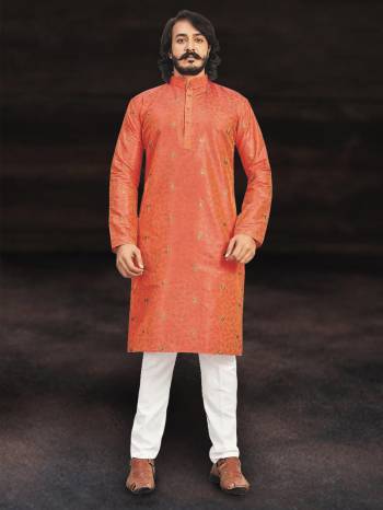 Looking Your Ethenic Style Kurta With Pajama Are Fine Color. This Kurta Are Art Silk Fabric With Wevon Designer And Pajama Are Cotton Fabric.