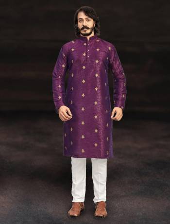 Looking Your Ethenic Style Kurta With Pajama Are Fine Color. This Kurta Are Art Silk Fabric With Wevon Designer And Pajama Are Cotton Fabric.