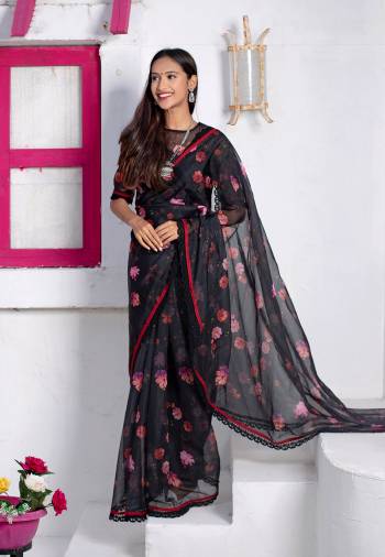 Look Attractive Wearing This Partywear Saree Are Fine Saree Paired With Contrasted Colored Blouse.  This Heavy Designer Digital Printed Saree Is Organza Based And Blouse Are Khadi Cotton Fabric. Which Gives A Rich Look To Your Personality. Buy This Pretty Saree Now.