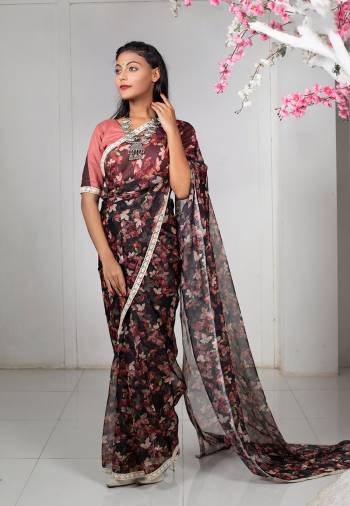 Look Attractive Wearing This Partywear Saree Are Fine Saree Paired With Contrasted Colored Blouse.  This Heavy Designer Digital Printed Saree Is Organza Based And Blouse Are Khadi Cotton Fabric. Which Gives A Rich Look To Your Personality. Buy This Pretty Saree Now.