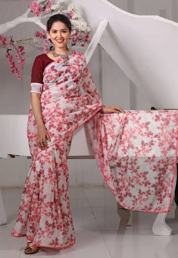 Look Attractive Wearing This Partywear Saree Are Fine Saree Paired With Contrasted Colored Blouse.  This Heavy Designer Digital Printed Saree Is Organza Based And Blouse Are Khadi Cotton Fabric. Which Gives A Rich Look To Your Personality. Buy This Pretty Saree Now.