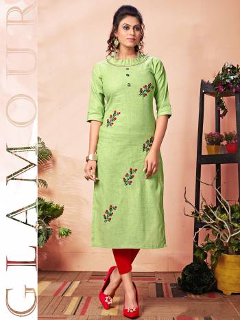 Looking This Readymade Long Kurti In Fine Color Fabricated On Khadi Cotton Beautified With Hand Embroidery Work. It Is Light In Weight And Easy To Carry All Day Long. 