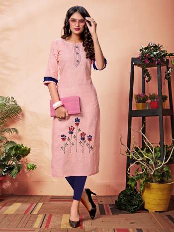 Looking This Readymade Long Kurti In Fine Color Fabricated On Khadi Cotton Beautified With Hand Embroidery Work. It Is Light In Weight And Easy To Carry All Day Long. 