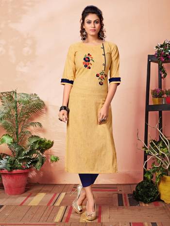 Looking This Readymade Long Kurti In Fine Color Fabricated On Khadi Cotton Beautified With Hand Embroidery Work. It Is Light In Weight And Easy To Carry All Day Long. 