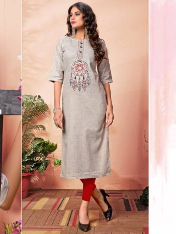 Looking This Readymade Long Kurti In Fine Color Fabricated On Khadi Cotton Beautified With Hand Embroidery Work. It Is Light In Weight And Easy To Carry All Day Long. 