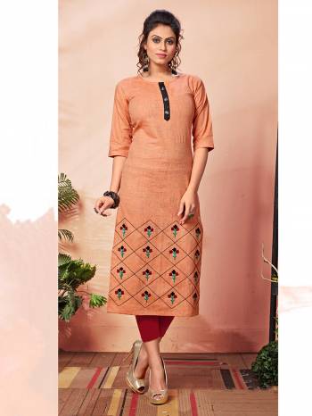 Looking This Readymade Long Kurti In Fine Color Fabricated On Khadi Cotton Beautified With Hand Embroidery Work. It Is Light In Weight And Easy To Carry All Day Long. 