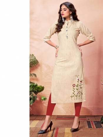 Looking This Readymade Long Kurti In Fine Color Fabricated On Khadi Cotton Beautified With Hand Embroidery Work. It Is Light In Weight And Easy To Carry All Day Long. 