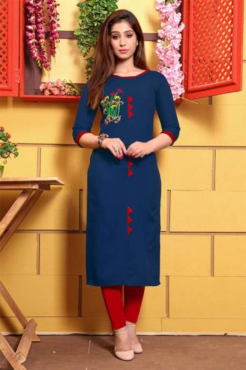 Attrective This Readymade Long Kurti In Fine Color Fabricated On Galaxi Cotton Beautified With Hand Embroidery Work. It Is Light In Weight And Easy To Carry All Day Long. 