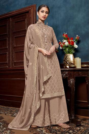 Look Pretty This Designer Long Length Suit In Lovely Dusty Color.?Its Pretty Heavy Designer Sequance Embroidred,Hand Work Top Is Chinon Based Paired With Chinon Bottom And Chinon Fabricated Dupatta Which Gives An Attractive To The Suit.