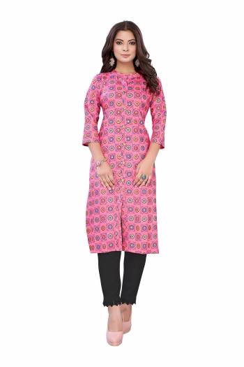 Look This Readymade Long Kurti In Fine Color Fabricated On Slub Cotton Beautified With Printed. It Is Light In Weight And Easy To Carry All Day Long. 