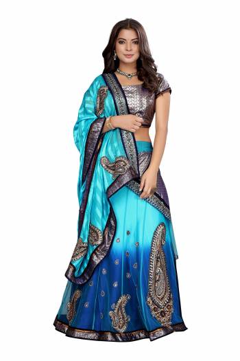 Garb This Designer Lehenga Saree In Fine Color. This Designer Embroidery And  Lehenga Choli Is Dupian Based Paired With Art Silk Fabricated Dupatta, It Is Beautified With Lovely Attractive Look.