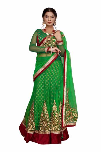 Garb This Designer Lehenga Saree In Fine Color. This Designer Embroidery And  Lehenga Choli Is Net Based Paired With Net Fabricated Dupatta, It Is Beautified With Lovely Attractive Look.