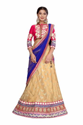 Garb This Designer Lehenga Choli In Fine Color. This Designer Embroidery And  Lehenga Choli Is Dupian Based Paired With Net Fabricated Dupatta, It Is Beautified With Lovely Attractive Look.