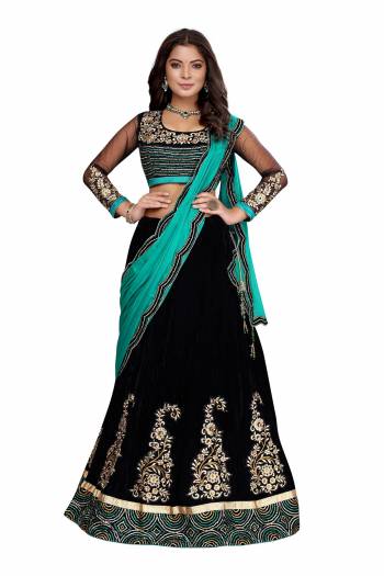 Garb This Designer Lehenga Choli In Fine Color. This Designer Embroidery And  Lehenga Choli Is Velvet Based Paired With Chiffon Fabricated Dupatta, It Is Beautified With Lovely Attractive Look.