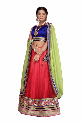 Garb This Designer Lehenga Choli In Fine Color. This Designer Embroidery And  Lehenga Choli Is Art Silk Based Paired With Chiffon Fabricated Dupatta, It Is Beautified With Lovely Attractive Look.